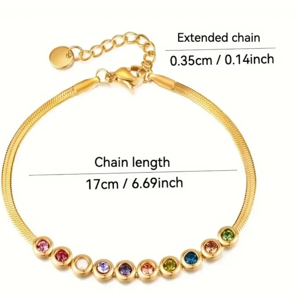 Titanium Steel Gold Multi Colored Rhinestone Bracelet - Picture 3 of 5